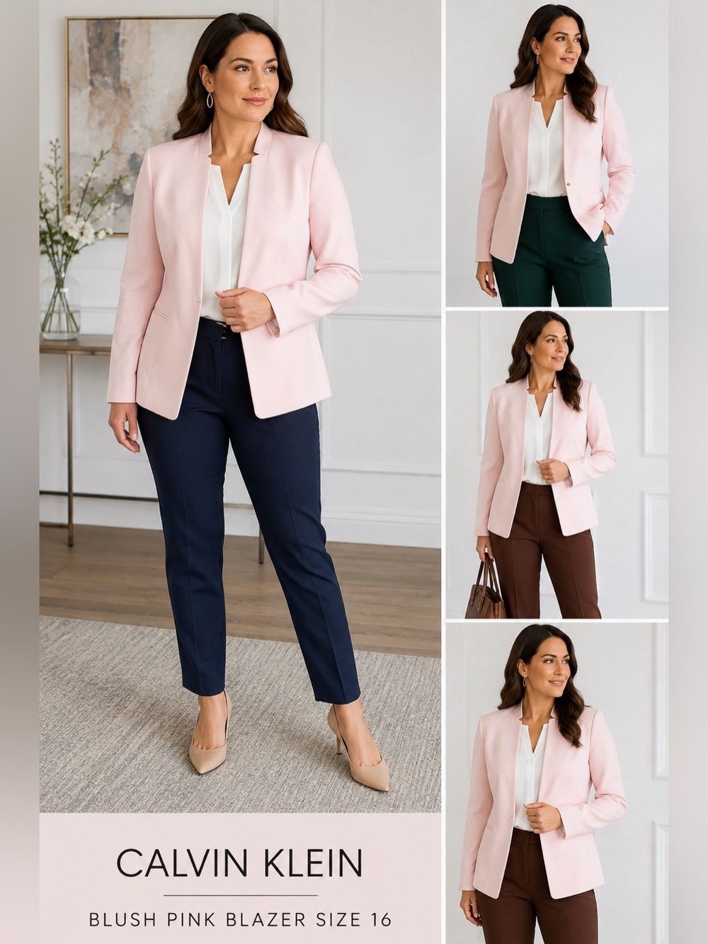 Calvin Klein Blush Pink Blazer Jacket Size 16 Open Front Tailored